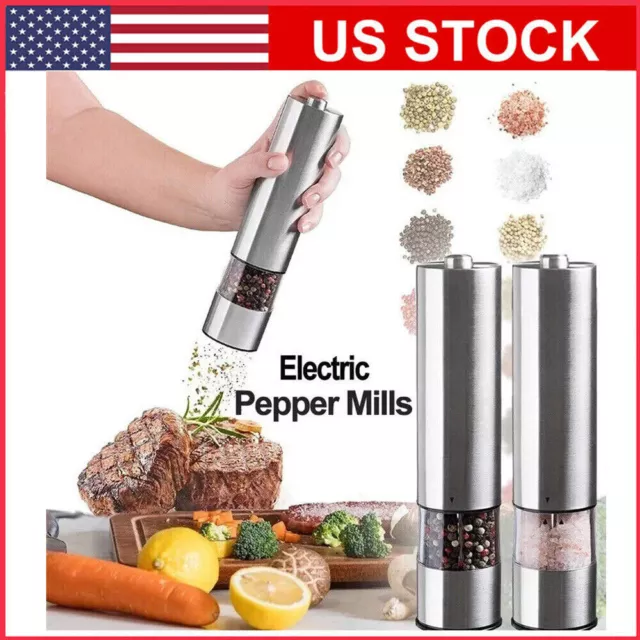 1PCS Electric Salt Pepper Grinder Mill Shakers Set Adjustable Stainless Steel