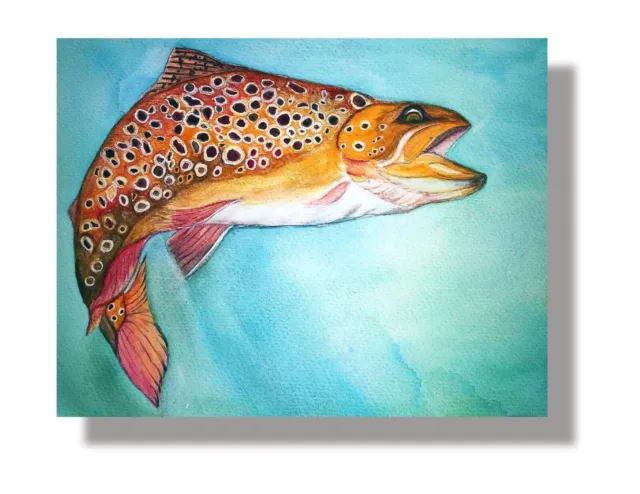 Brown Trout Art Print on Canvas by Kathleen Wendt 8"x10" - Ready To Be Framed