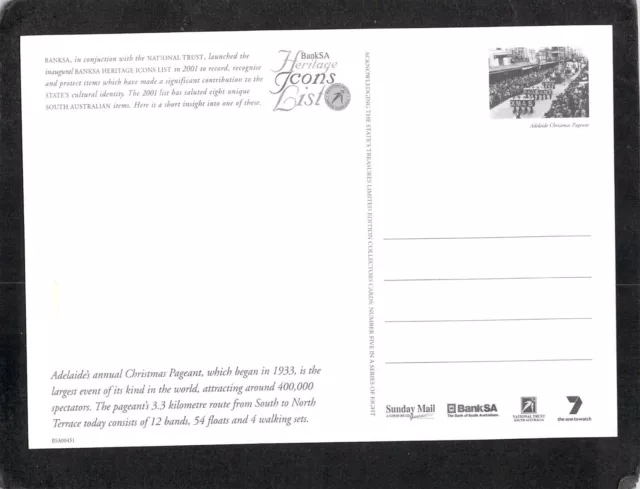 S0432 South Australia BankSA Heritage Icons Christmas Pageant postcard 2