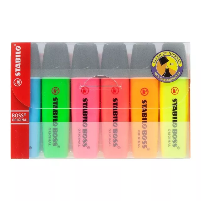 Stabilo Boss Original Highlighters Pens Markers - Pack of 6 - Assorted Colours