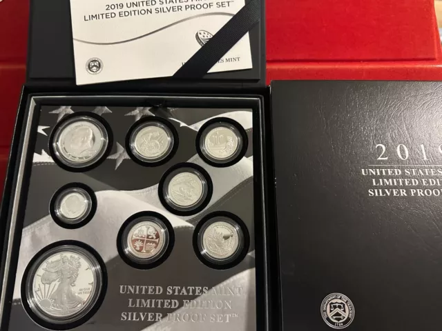 2019 LIMITED EDITION US MINT .999 SILVER PROOF SET 8 COINS w/EAGLE & OGP