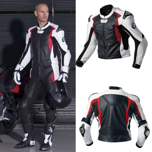 BMW Hombres Motocicleta Moto CE Armadura Protector Carreras Cuero Chaqueta