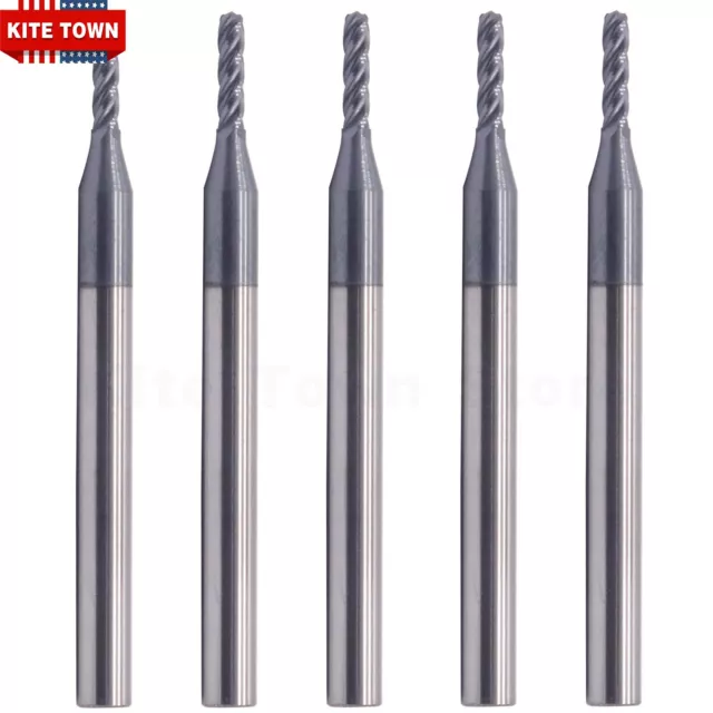 5Pc 4Flute 1/16" x 1/8" x 1/4" x 1-1/2" Ball Nose End Mills Carbide AlTiN Coated