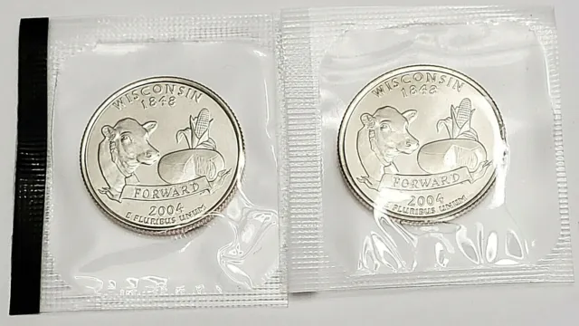 2004 P & D Wisconsin Quarter Set (2 Coins)   *MINT CELLO*  **FREE SHIPPING**