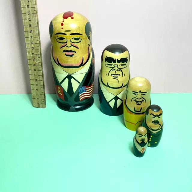 Vtg 5 Russian President Nesting Dolls Soviet Gorbachev Wooden matryoshka set