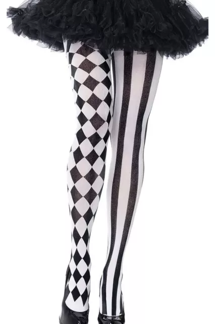 Leg Avenue-Jester Harlequin Tights Stripes/Diamonds Black/White Pantyhose OSFM