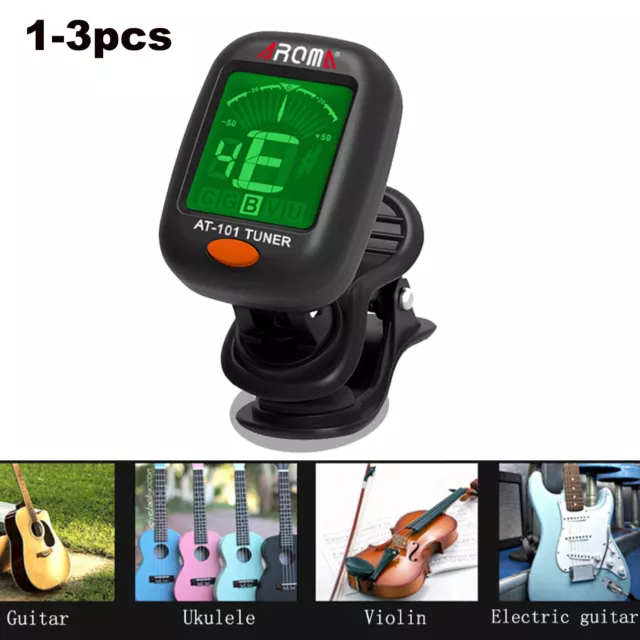 3PCS AROMA AT-101 Guitar Tuner Digital Clip On fit Guitar Bass Ukulele Clamp