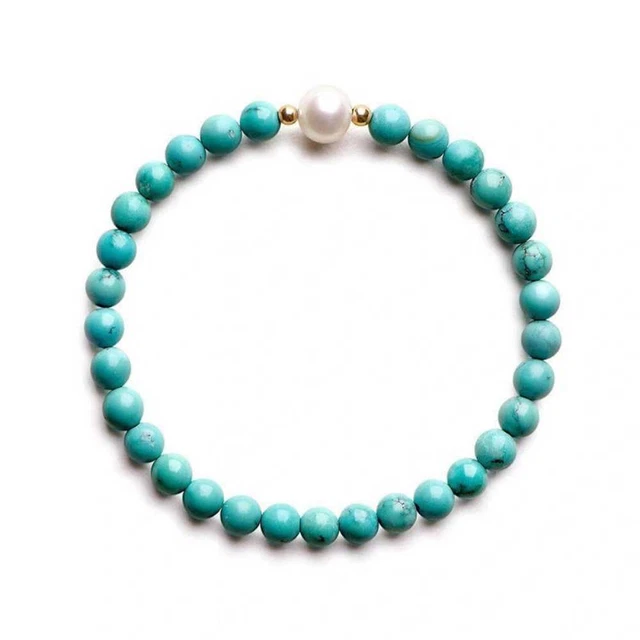 Beautiful Natural Turquoise Beads Freshwater Pearls Bracelet Souvenir Lucky Gift