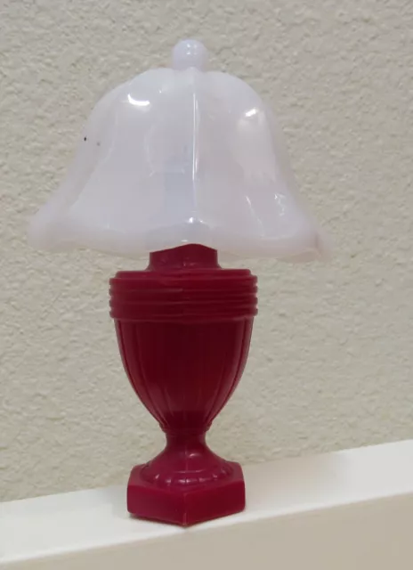 Barbie Size Burgundy Red Table Lamp Semi-Sheer White Shade Bedroom Living Room