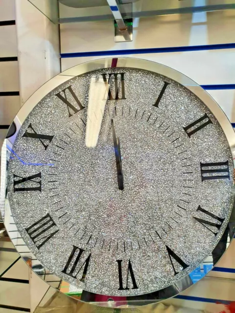 Silver Crushed Diamonds Wall Clock Bling Stylist Modern Italian 60cm