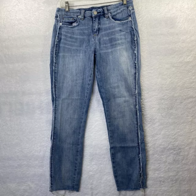 Blank NYC Women's Size 28 Jeans Skinny Raw Seams Stretch Blue Denim Mid Rise