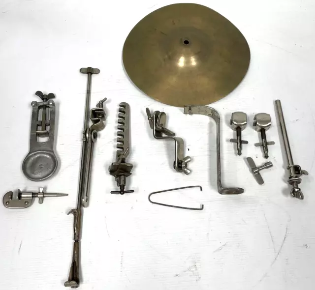 Lot of Vintage Antique Assorted Drum Kit Parts Accessories Cymbal Metal Fixings Lot of Vintage Antique Assorted Drum Kit Parts Accessories Cymbal Metal Fixings