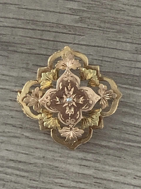Superbe Broche Ajourée Or Deux Tons 18 Carats Epoque 19Eme