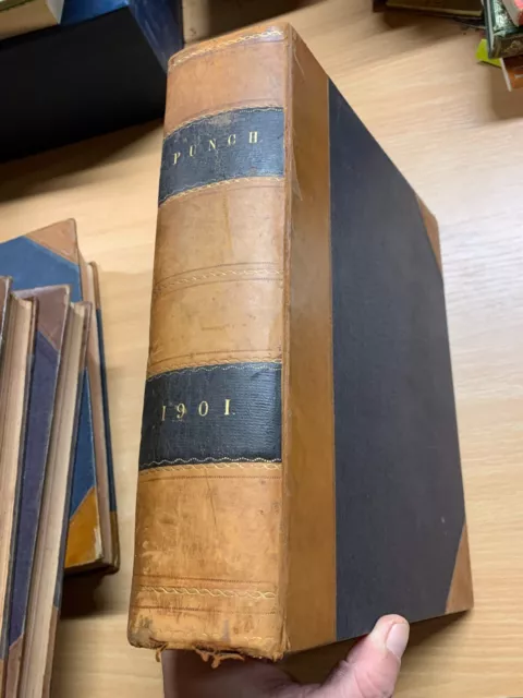 1901 PUNCH MAGAZINE BOUND VOLUMES HEAVY 2.8kg LEATHER ANTIQUE BOOK (P14)