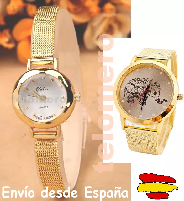 RELOJ d pulsera ELEGANTE Correa bisuteria dorada color ORO Y PLATA Watch muñeca