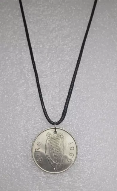 Coin Necklace/Pendant - Ireland -  10  Pence -  Irish harp/Salmon - Uniq gift