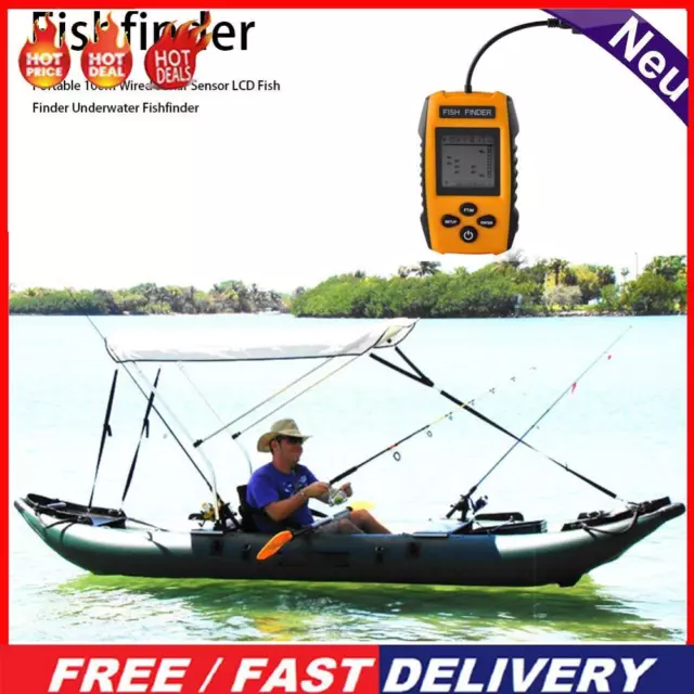 Portable 100m Wired Sonar Sensor LCD Fish Finder Depth Locator Echo Sounder Fish