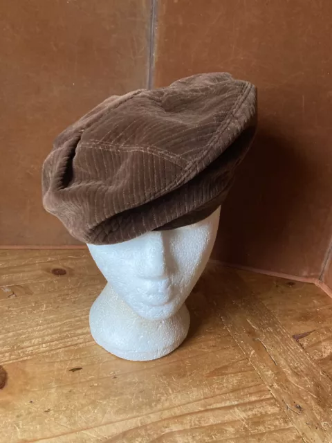 Vintage Brown Hendersons  Cordoruy Beret Pillbox Turban Style Hat Size 52cm