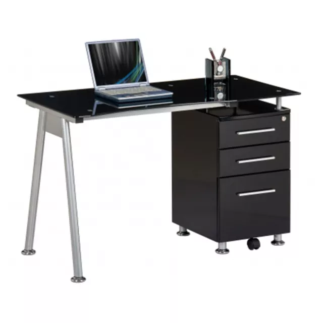 Computertisch Schreibtisch PC-Tisch Standcontainer schwarz Glas NERO hjh OFFICE