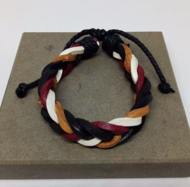 Tan/White/black/burgundy Leather Plaited  Mens Womens Bracelet Anklet Wristband