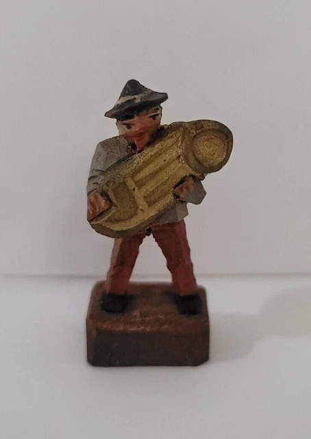 Vintage Rustic Miniature WOODEN MUSICIAN with Tuba - Hand Carved and Painted