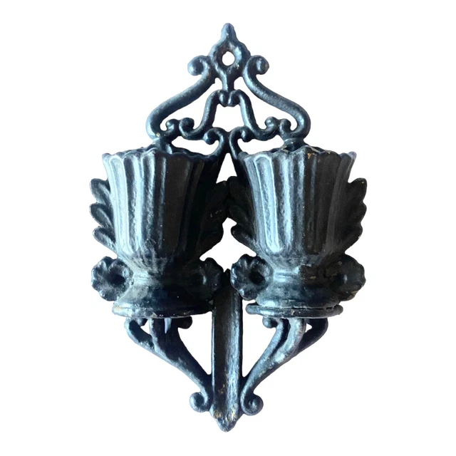 Victorian Cast Iron Wall Pocket Match Keeper Double Vessel Mid 1800s Antique