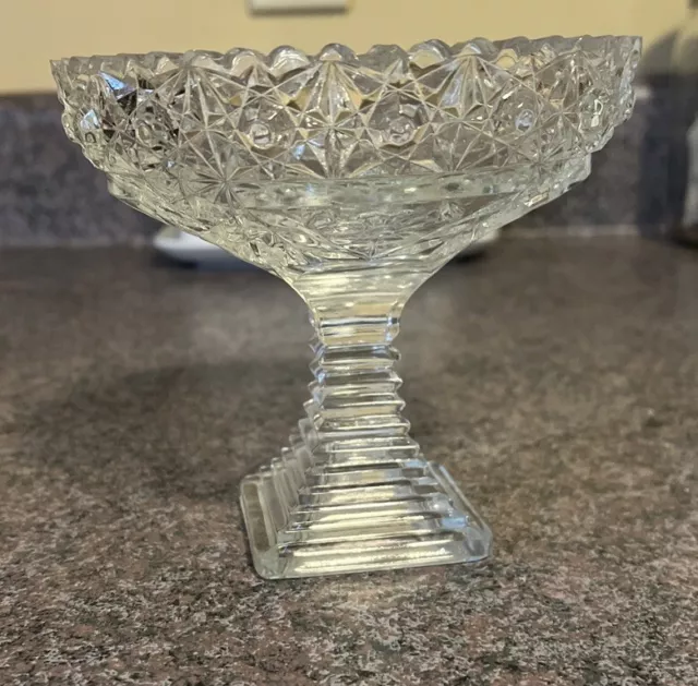 Indiana Glass Diamond Point Pedestal Compote Clear Candy Dish