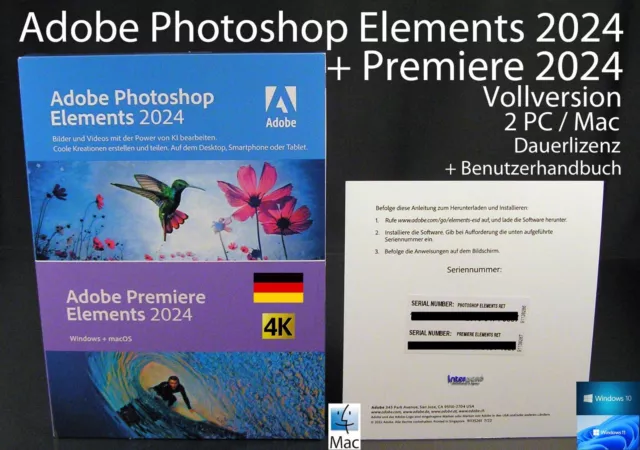 Adobe Photoshop Elements 2024 + Premiere 2024 Vollversion Box Win/Mac OVP NEU