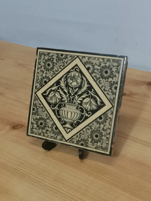 Antique 1880's Mintons Aesthetic Movement Tile Arts & Crafts Style Flower Design 2