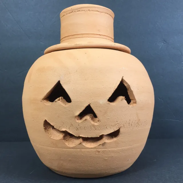 Hewell Pottery Terra Cotta Smiling Pumpkin Jack O Lantern Hat Gillsville Ga 10"