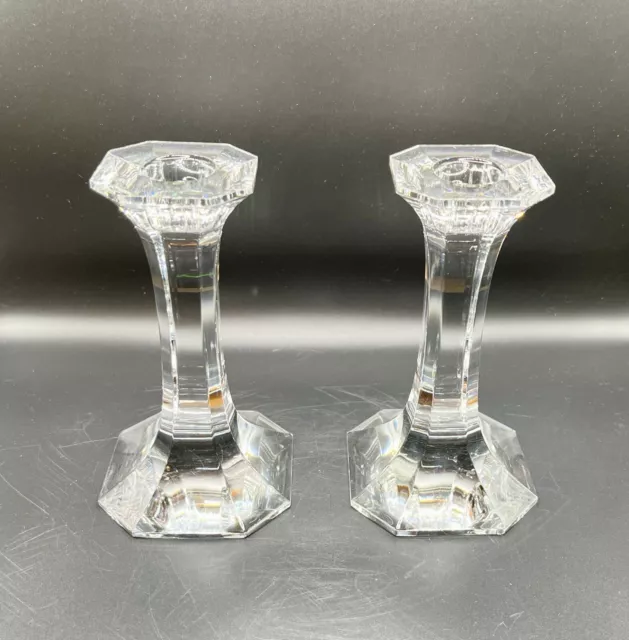 2 Vintage Crystal Candlesticks 5.25” Octagonal Taper Candleholders Gorgeous