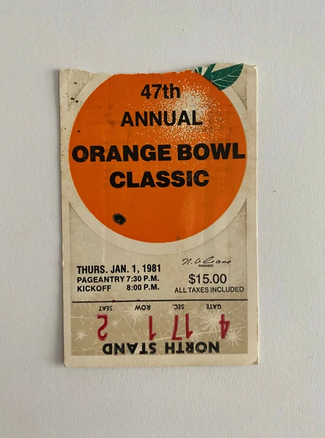 TK 1981 ORANGE BOWL Ticket Stub OKLAHOMA vs FLORIDA STATE ST College Football