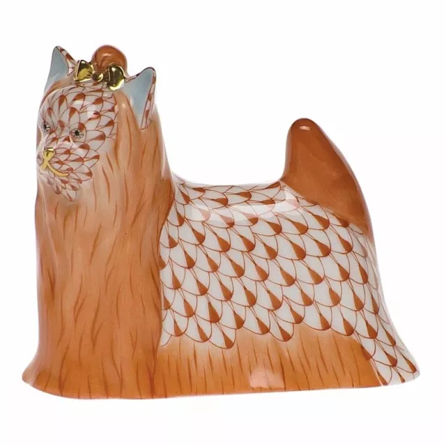 Herend, Yorkshire Terrier Porcelain Dog Figurine, Rust Fishnet, Flawless