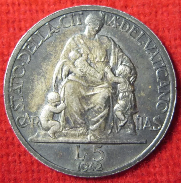 Moneta 5 Lire 1942 Pio Pius Xii Citta' Del Vaticano Argento Km# 37 - Rarissima!