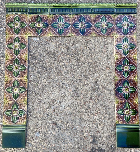 ENGLAND - ANTIQUE ART NOUVEAU - 22 ORIGINAL TILES FOR FIREPLACE c1900