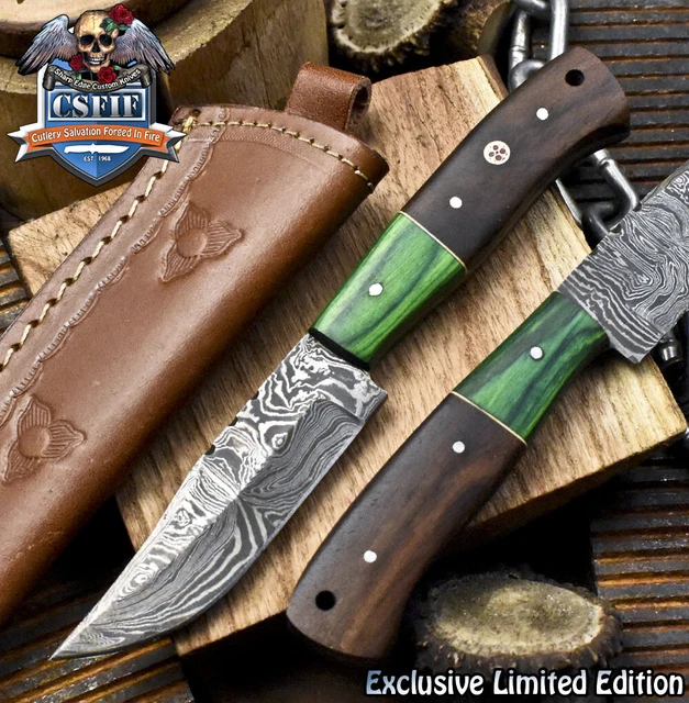 CSFIF Custom Skinner Knife Fire Damascus Walnut Wood Wooden Bolster Hunting