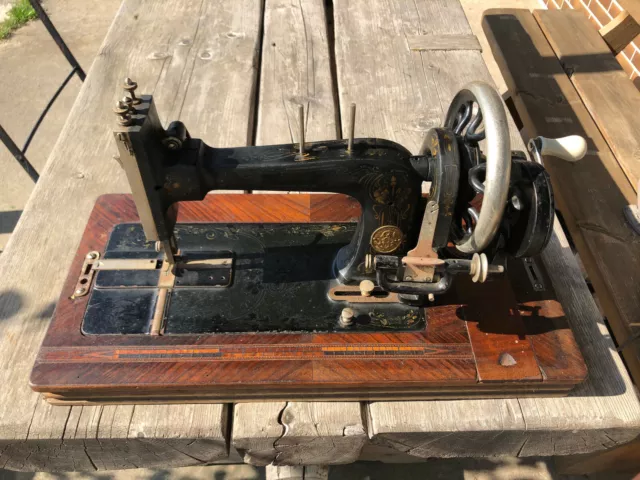 Antike Tisch Nähmaschine Handkurbel Nähmaschine Stettin Grünhoff um 1900