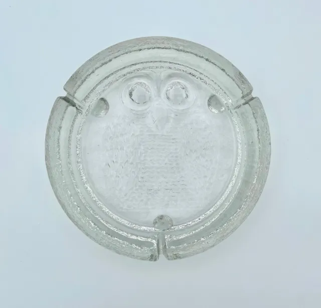 1960 Blenko Mid-Century Modern Owl Clear Hand Mold-Blown Glass Ashtray Eames Era