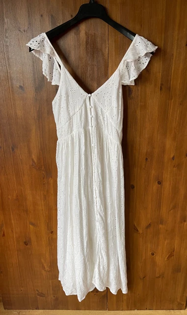 💖VGC - C&A MIDI DRESS White Broderie Anglais Summer Bohemian UK 12