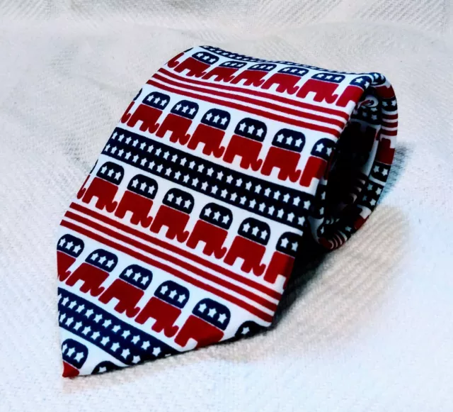 Republican Party GOP Elephant Mascot Logo Red White Blue USA Patriotic Tie