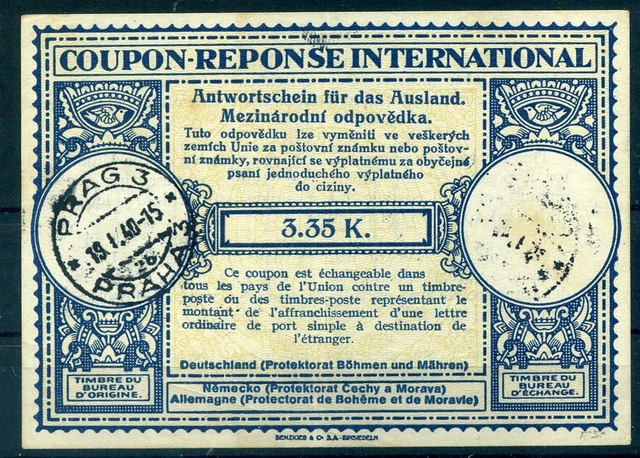 414257) DR Böhmen und Mähren int. Antwortschein IAS2, Prag 1940, 150,-