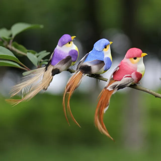 12pcs Foam Sparrow Bird Ornaments for Crafts & Tree Decoration-KU