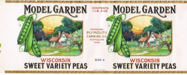 MODEL GARDEN Brand Peas PLYMOUTH WISCONSIN 1925 Canned Food Label Art Print