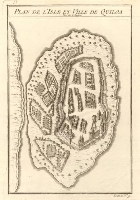 'Die Insel und die Stadt Quiloa'. Kilwa Kisiwani Insel, Tansania. Bellin 1748 Karte