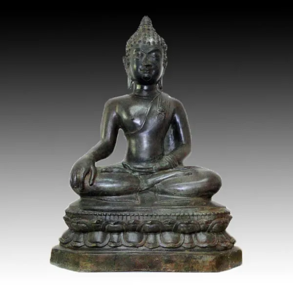 Antique Bronze Chiengsaen Buddha Statue Meditation Figure Temple Relic 19th C