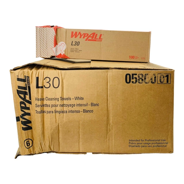 8 Boxes Wypall L30 Heavy White Cleaning Towels 9.8" x 16.4" 100 Sheets/Box *READ