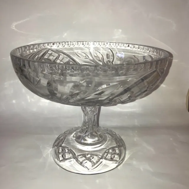 Vintage Pressed Glass Etched Compote Floral Pattern Clear Uncolored