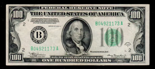 1934-A $100 Green Seal Federal Reserve Note New York (B503)