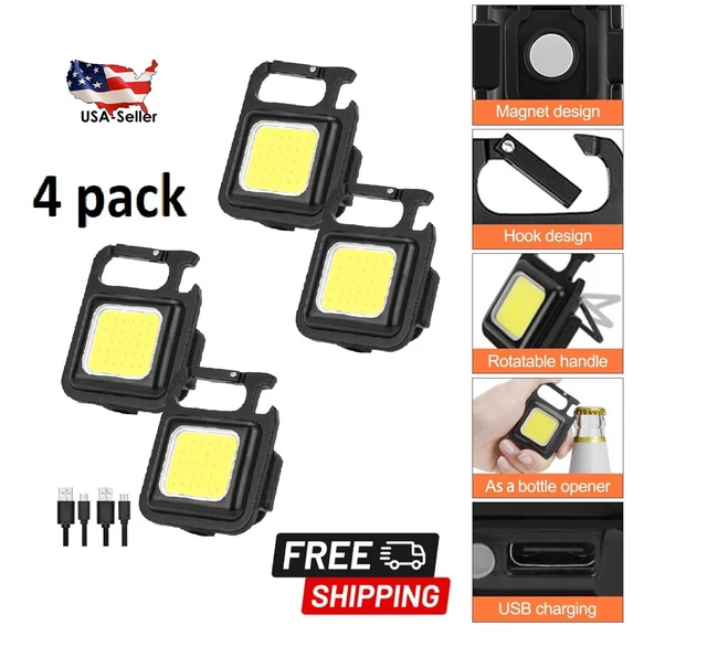 4pcs Mini LED Flashlight COB Work Light 800LM USB Rechargeable Keychain Lamp US