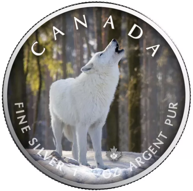 2021 Canada Maple Leaf Artic Wolf Wildlife 1 Oz Silver Coin .9999 In Capsule.